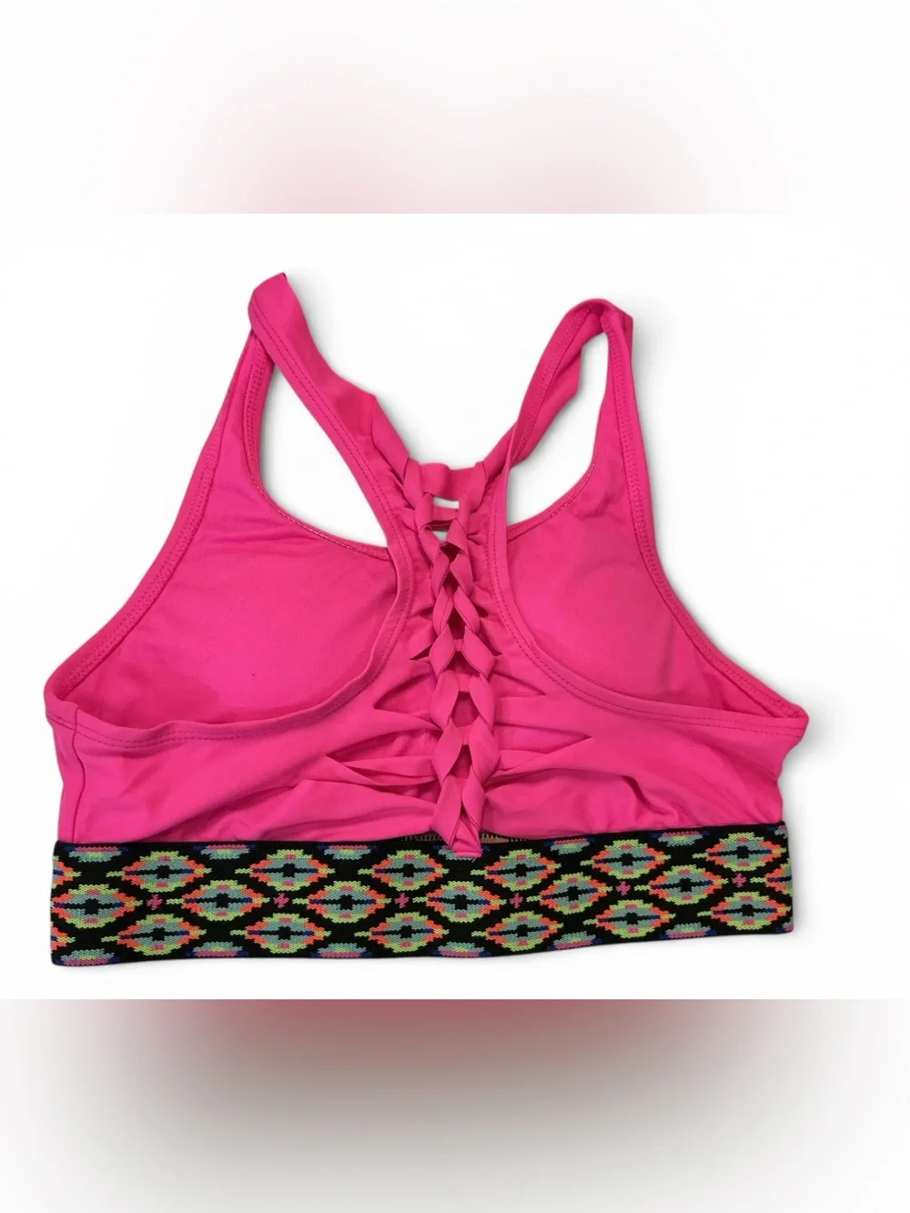 Bright Pink Woven Weave 2 pc. Bikini w/ Patterned Elastic Banding NWOT Size 16
